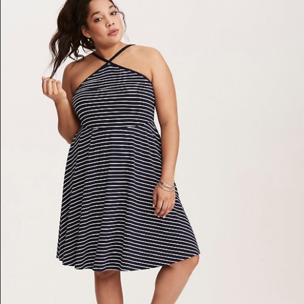 Torrid Stripped High Neck Strappy Dress